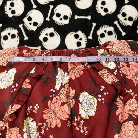 LOFT Burgundy peach black floral print long sleeve v-neck dress ~ SMALL MEDIUM - Picture 12 of 14